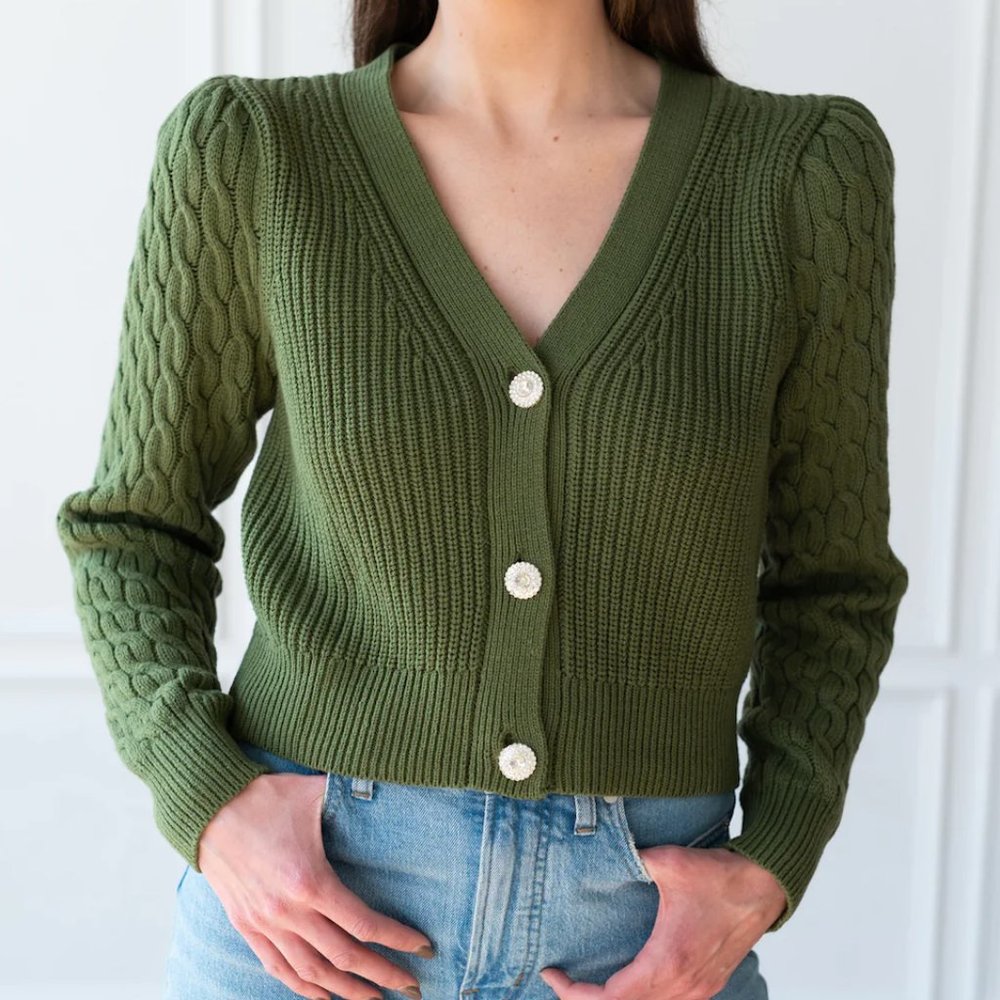 ROAM Perth Cable Cardigan with Rhinestone Buttons